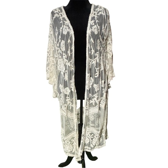 Francesca's Collections Other - Women's Lace Cardigan Floral Crochet Sheer Beach Cover Ups Long Open Kimono lg